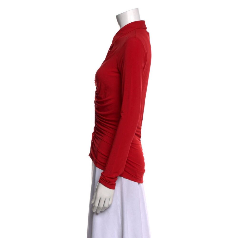 ALC Larsen Viscose Jersey Ruched Polo Cardigan Red M - Picture 3 of 4